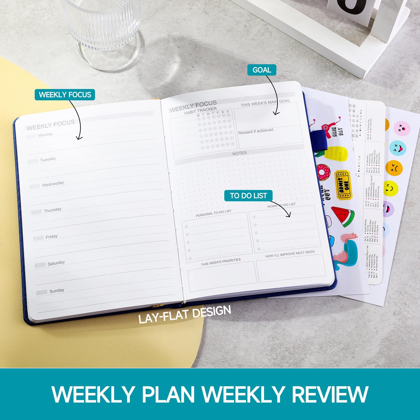 SEQES A5 Undated Planner- Leather Cover with goal tracker,full focus And habit To Increase Productivity organizer And Goal Setting & Reflection Journal | Weekly/Monthly Planner (pink)