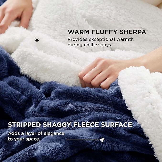 Bedsure Sherpa Blanket Twin Size for Couch - Super Soft, Cozy Fleece Thick Warm Blanket for Winter, GentleSoft Plush & Fluffy Throw Gift for Women, Home Room Decor, Navy Blue, 60x80 Inches