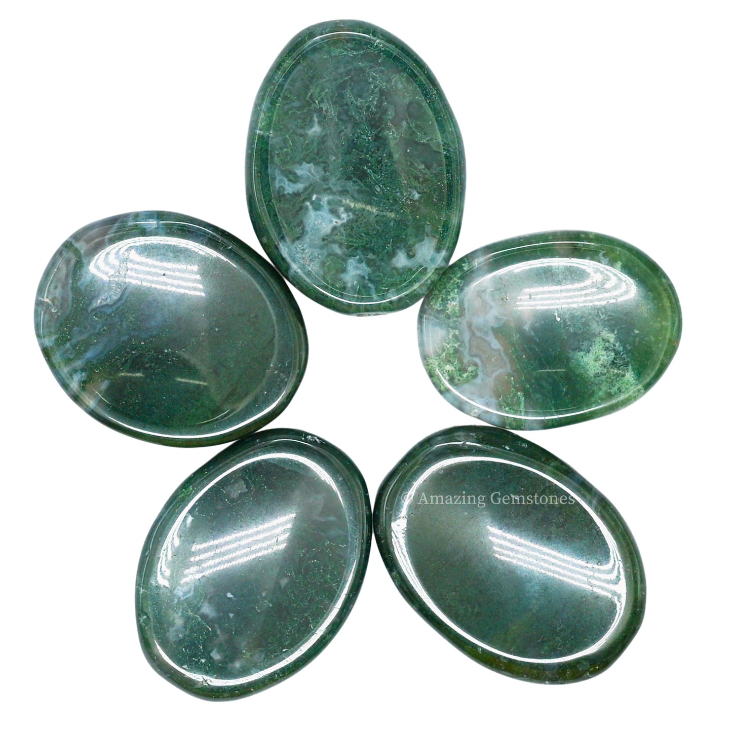 Amazing Gemstone Moss Agate Worry Stone Crystals and Healing Stones - Worry Stones for Stress Relief Gifts - Piedra Crystal Fidget for Meditation, Calming, Relaxation