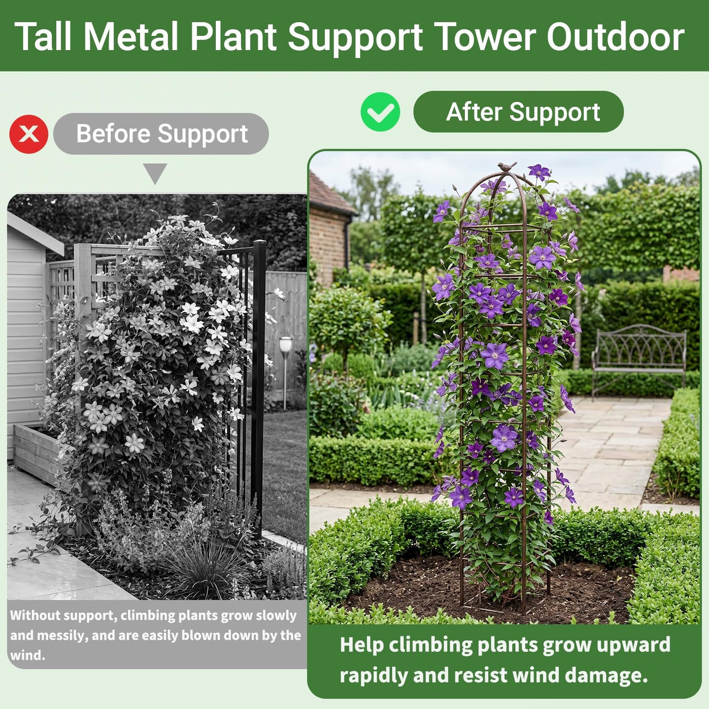 Heavy Duty 8.4 FT Garden Obelisk Trellis for Climbing Plants Outdoor, Rust-Resistant Large Metal Plant Support Tower with Bird Topper & Ground Stakes, Yard Art Decor for Roses Clematis Vines (Bronze)