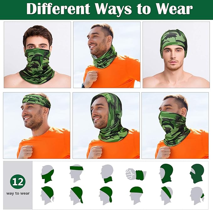 Geyoga 6 Pieces Winter Face Mask for Men UV Protection Mask Sunscreen Breathable Windproof Neck Gaiters Scarf Fishing Cycling Running (Camouflage Colors)