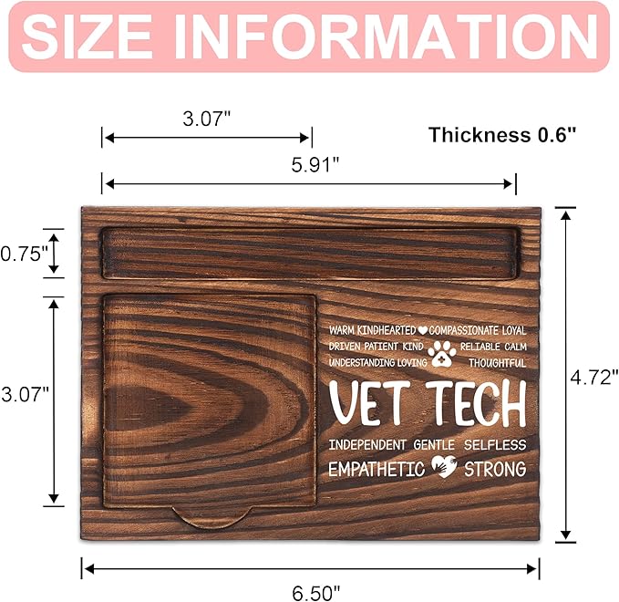 Vet Tech Appreciation Gifts, Thank You Gift for Veterinary Technician, Veterinary Tech Office Coworkers Staff Appreciation Gifts, Sticky Note Holder Wooden Notepad & Pen Holder 6.5" x 4.7" - FTA274