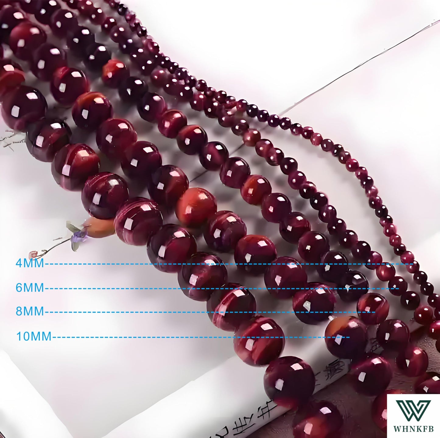 WHNKFB 10mm 50PCS Natural Red Tiger's Eye Round Beads, Smooth Polished Loose Gemstone Beads for Jewelry Making Craft - 4mm 6mm 8mm 10mm Options with Free Elastic Cord