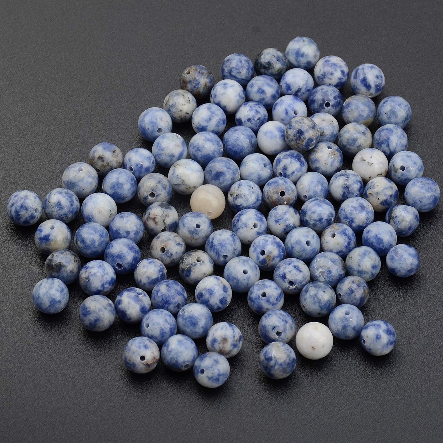 LPBeads 100PCS 8mm Natural Blue Spot Jasper Gemstone Round Loose Beads for Jewelry Making with Crystal Stretch Cord