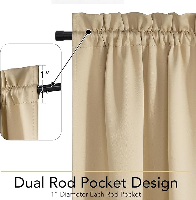 NICETOWN 100% Blackout French Door Curtain,Privacy Thermal Insulated Window Curtain with Adjustable Tieback for Glass Front Sliding Patio Door, 1 Panel, 36W x 72L, Biscotti Beige