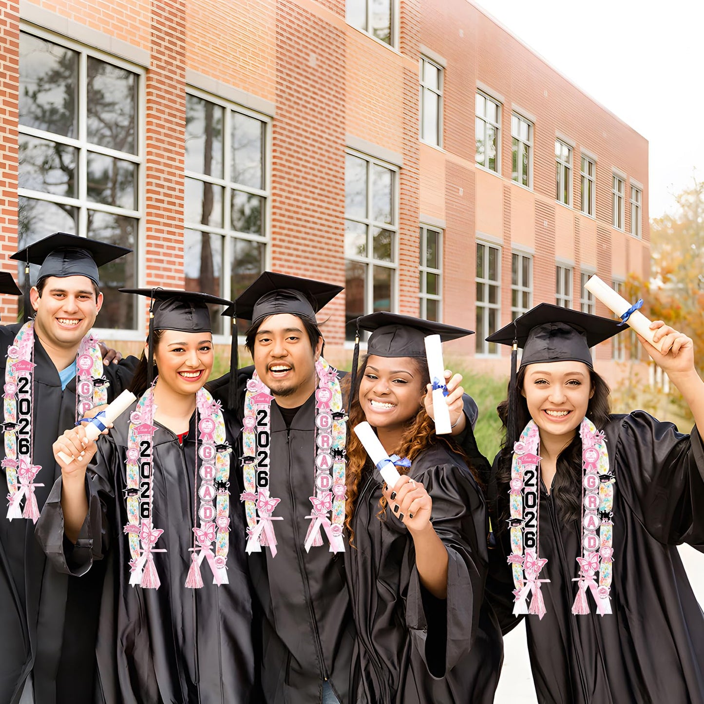80UncleKimby Pink and White Graduation Decorations 2026 DIY Candy Leis Making Kit, Hawaiian Congrats Grad Lei Necklaces Party Supplies(Assembly Needed)