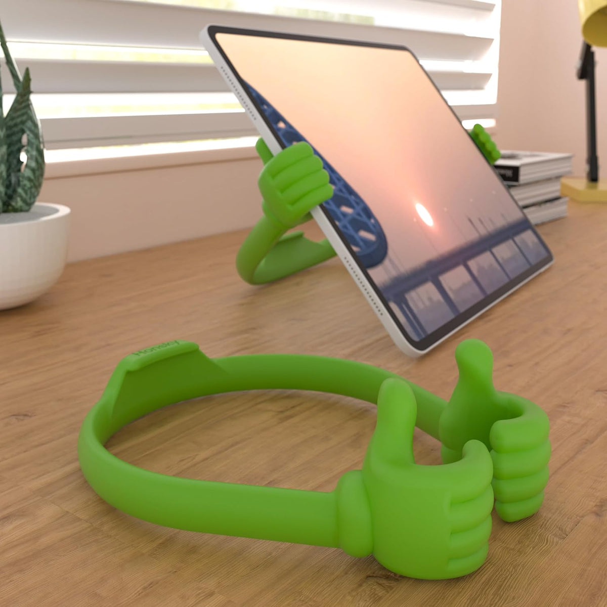 Honsky Thumbs Up Tablet Stand - Portable Monitor Stand Holder for Desktop, Universal Cute, Green