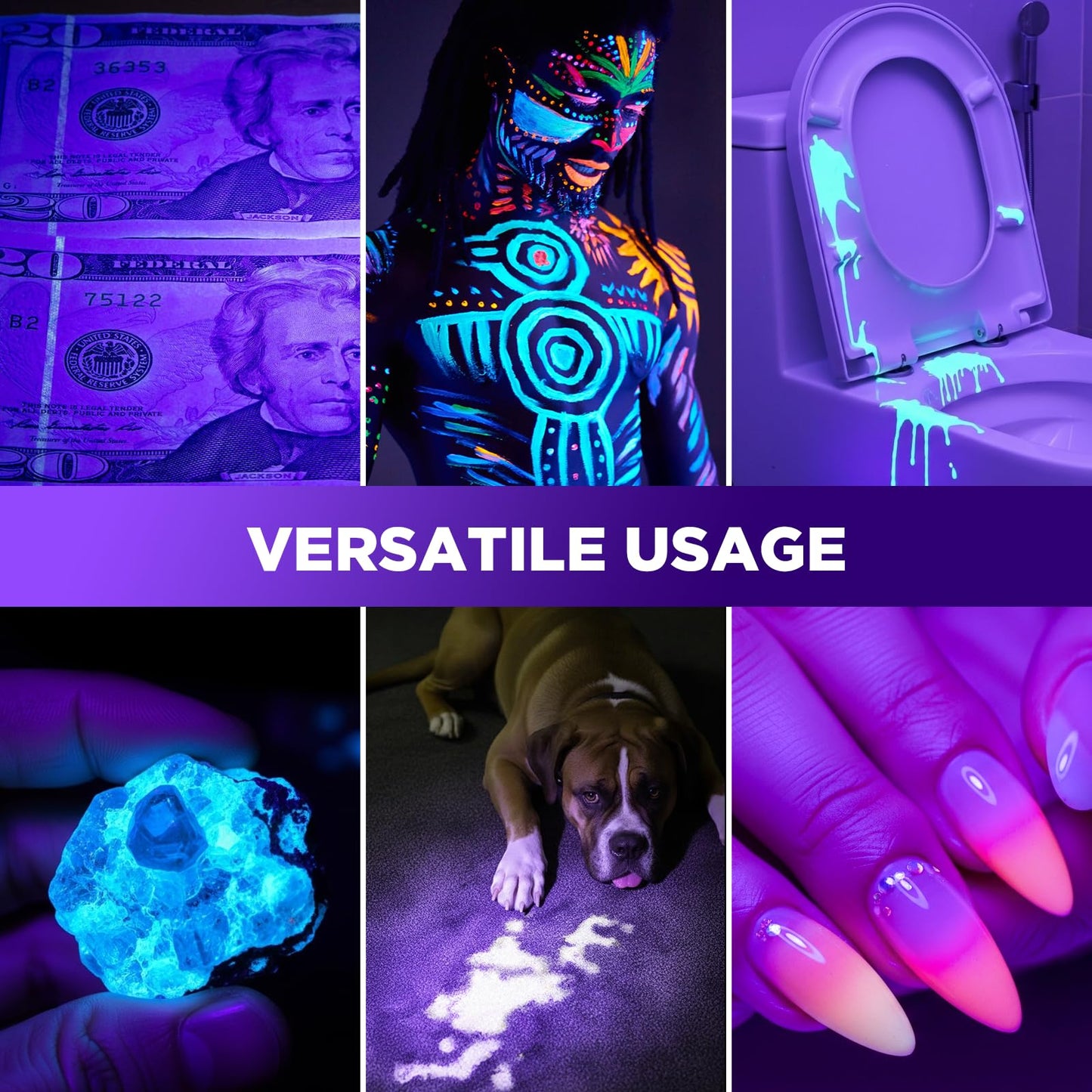 WdtPro UV Flashlight 395nm Super Bright, Rechargeable Black Light with LCD Display, IP65 Zoomable UV Light with Clip, Powerful Portable Blacklight for Pet Urine Stains, Scorpions, Resin Curing
