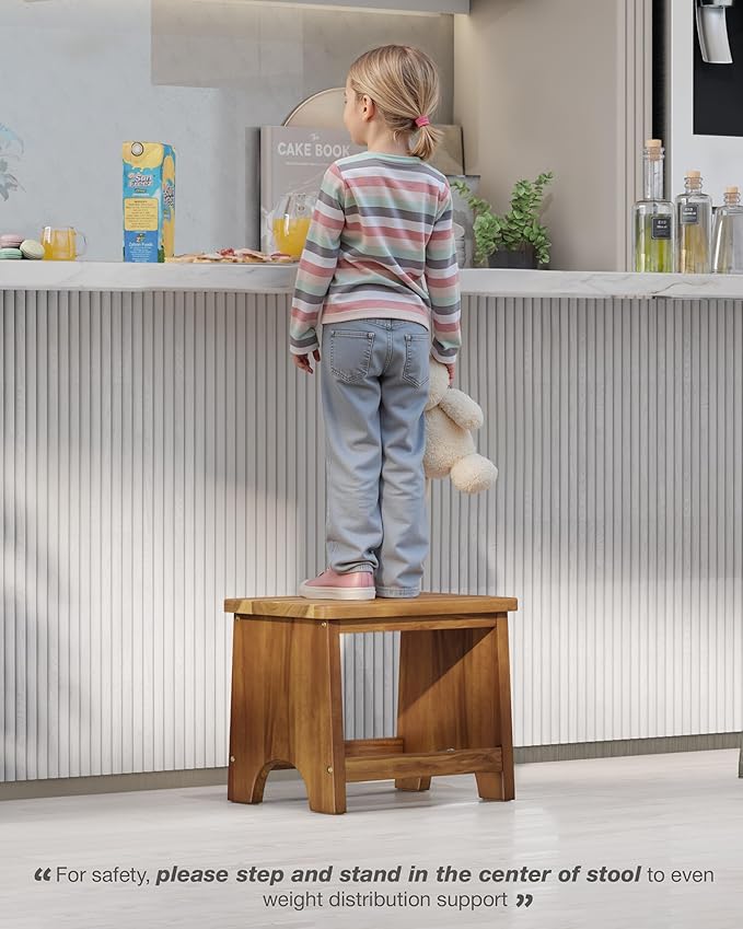 Wooden Step Stool, 13'' Heavy Duty Stepping Stool for Adults with Handle, Nonslip & Durable Design Supports up to 500lbs for Bedroom or Kitchen