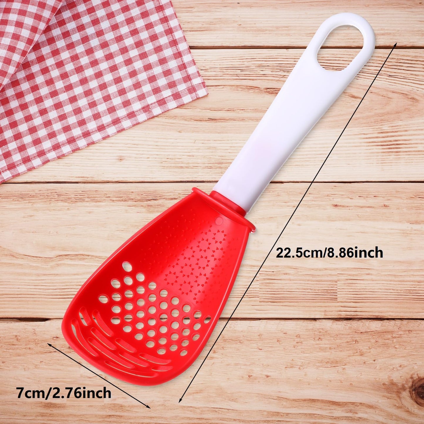 Chengu 6 Pieces Multifunctional Kitchen Cooking Spoon Heat Resistant Kitchen Spoons Colander Skimmer Scoop Egg Yolk Separator Gadgets Strainer for Grating, Draining, Mashing(Red)