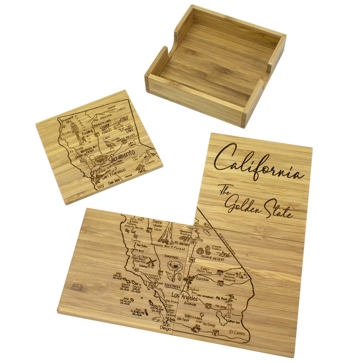 Totally Bamboo California State Puzzle 4 Piece Bamboo Coaster Set with Case