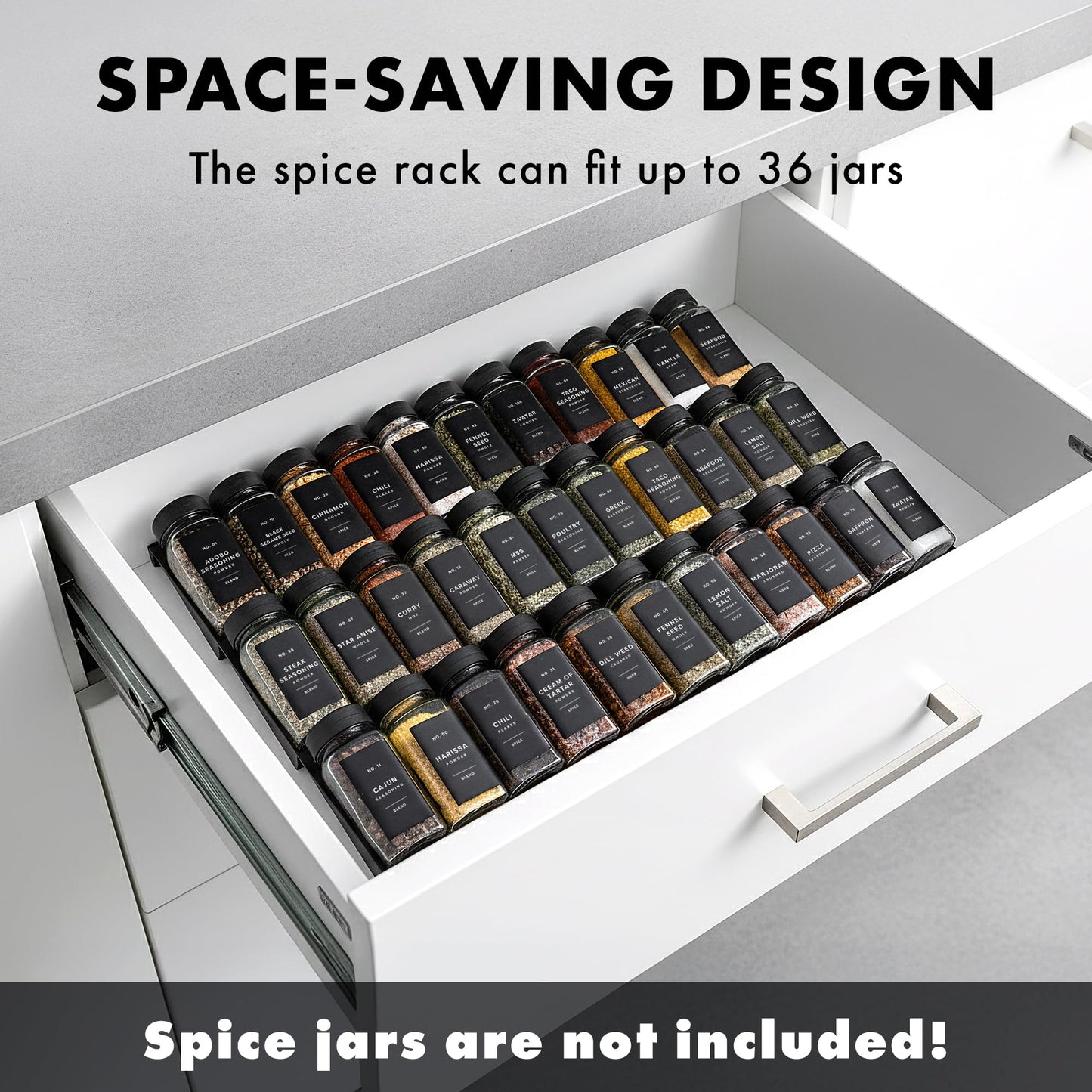 EDELHAUS Spice Drawer Organizer - Expandable Spice Rack for Drawer, Black Seasoning Organizer for Drawer Spice Organizer, Spice Organization Seasoning rack insert for Cabinet (Jars Not Included)