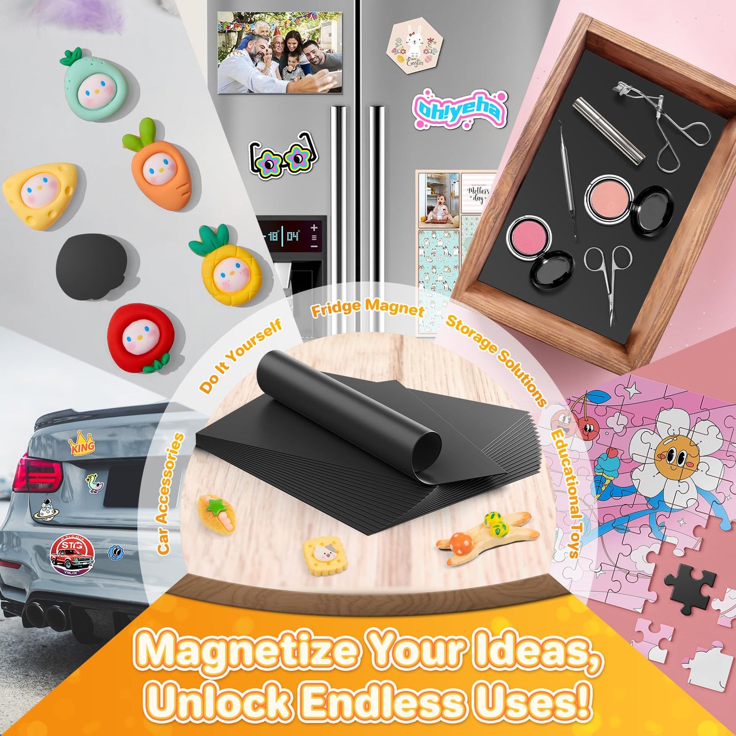FINDMAG Magnetic Sheets, Flexible Magnets with Superior Adhesive Backing, Cut & Customize Magnet Sheet Set for Creating Magnetic Photo, Crafting, Organizing, and DIY Projects - 8 Pack (8" x 10")