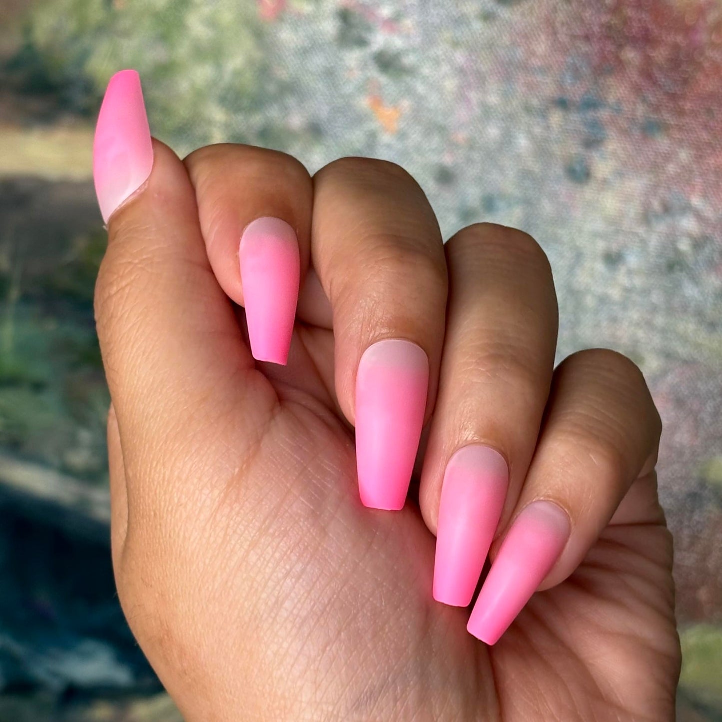HOTTIE PINK OMBRÉ Press-On Nails by Lavaa Beauty | Long Coffin | Pink Ombré Matte Finish