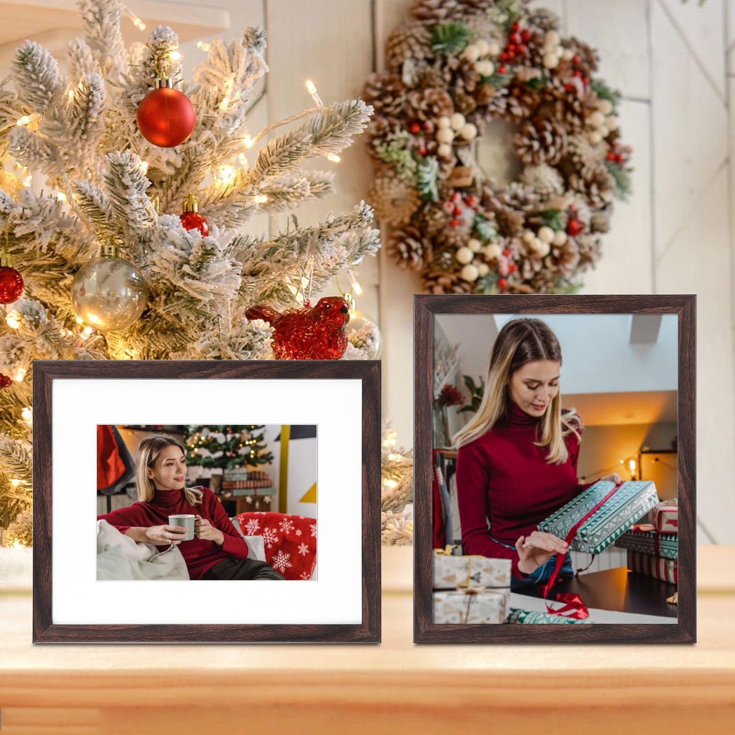 BSRHOME Picture Frame, Set of 2 - 12x16 with Plexiglass, Brown - Tabletop & Wall Mount, Matted, Classic Style, Ideal Gift for Special Occasions