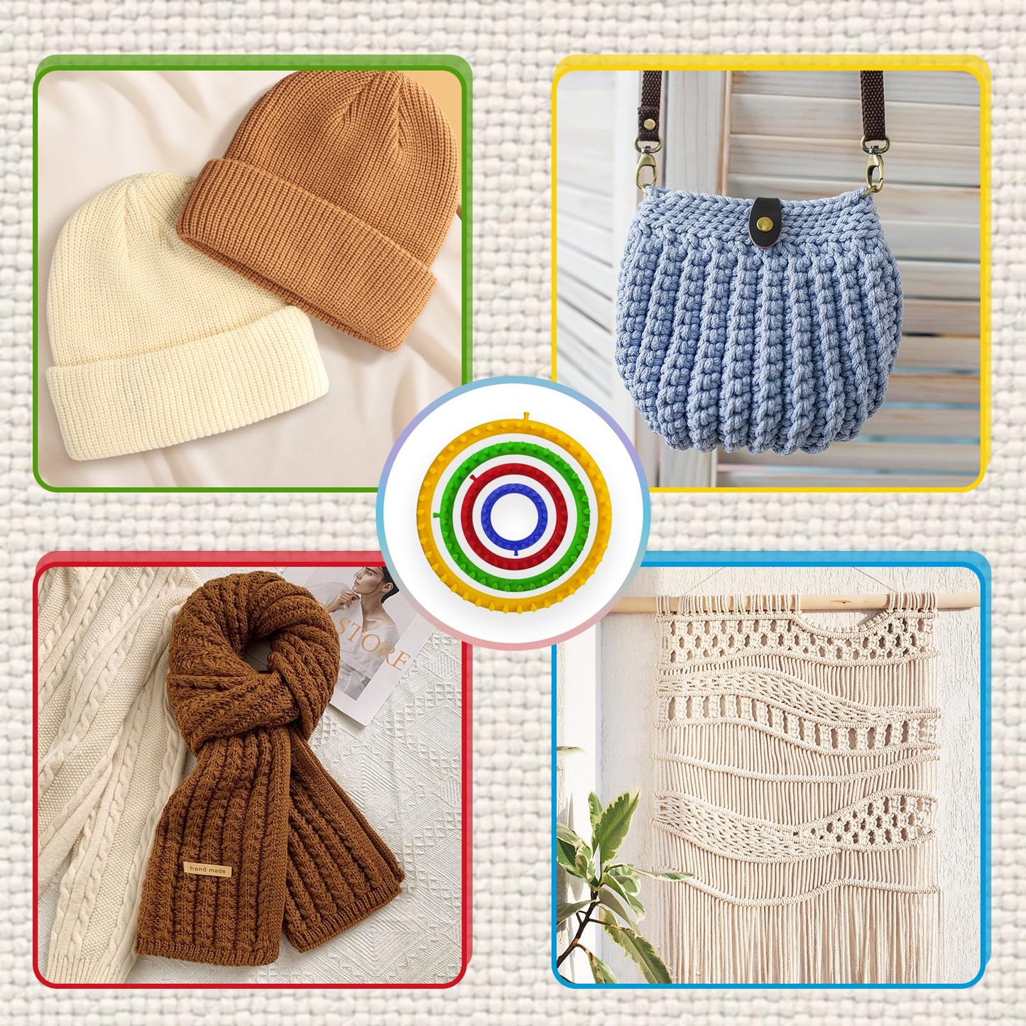 Cesilili Knitting Loom Kit with Pompom Maker Round Knitting Loom for Beginner 4 Sizes (4/6/8/10 Inches) Needle Set DIY Tool for Hats Scarves Handcrafts