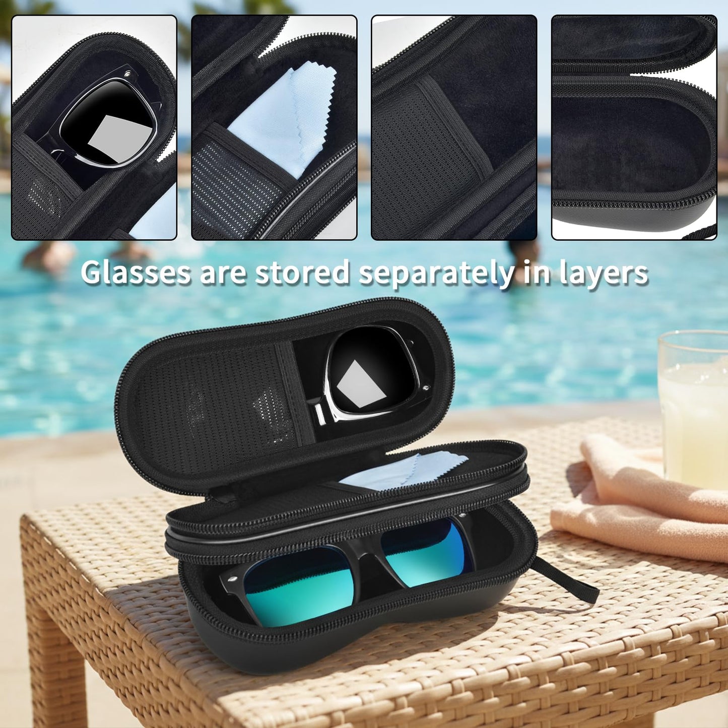 ANKHOH Double Sunglasses Case Eyeglasses Organizer, Eye Glass Storage Holder, Portable Travel Eyewear Glasses Protective Pouch Bag for Men Women(Box Only)