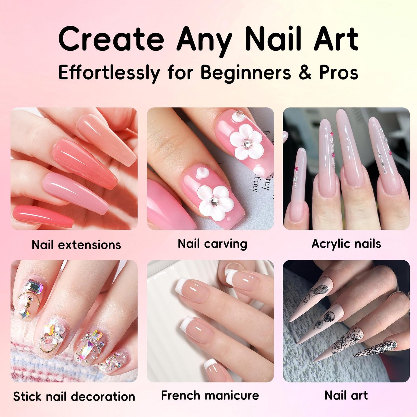 16 Color Acrylic Nail Powder Kit - for DIY Nail French Extensions & 3D Art, No Lamp Needed, Non-Yellowing, Professional Salon Quality, Bubble Free & Long Lasting