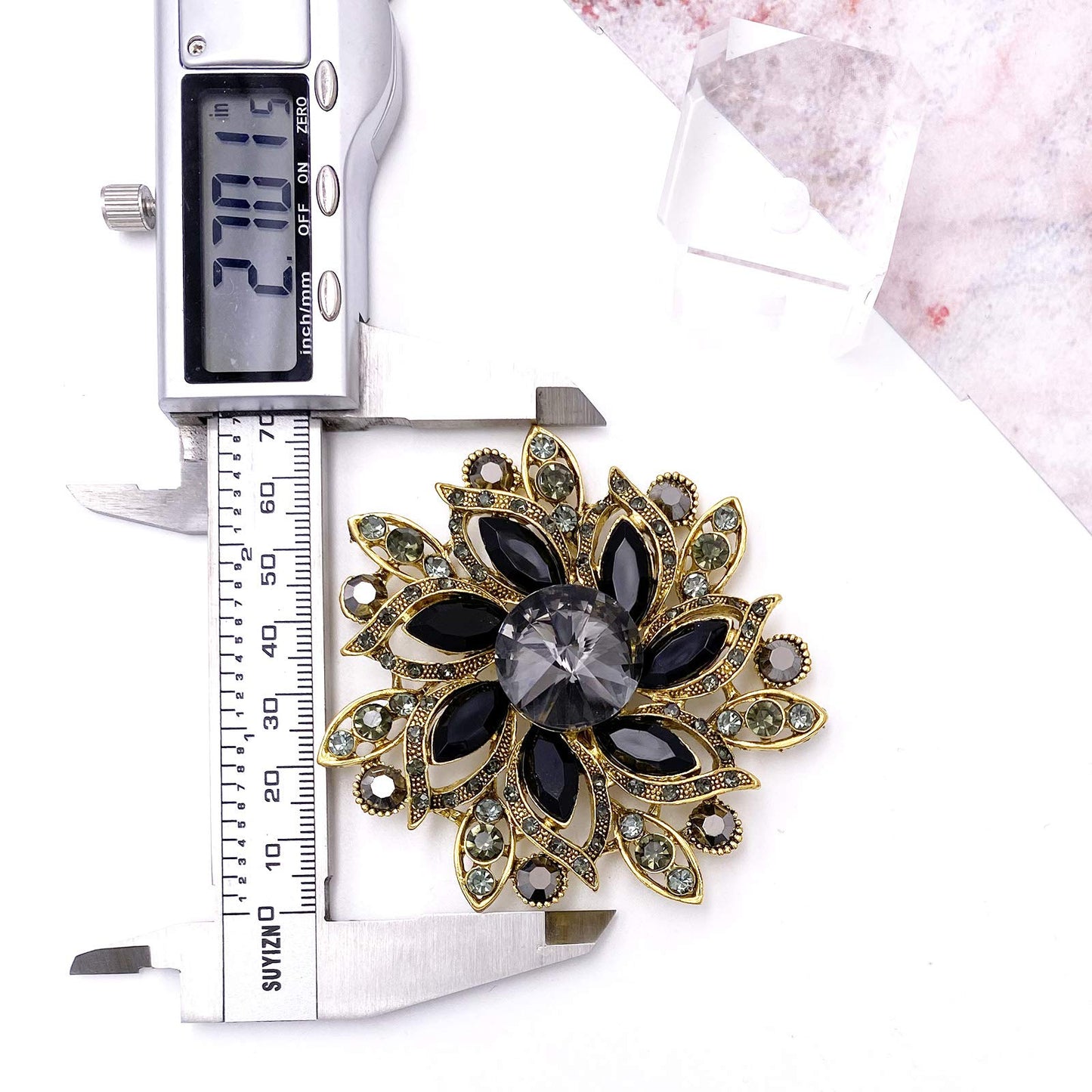 LAXPICOL Vintage Women's Black Austrian Crystal Elegant Flower Brooch Wedding Broach Pin