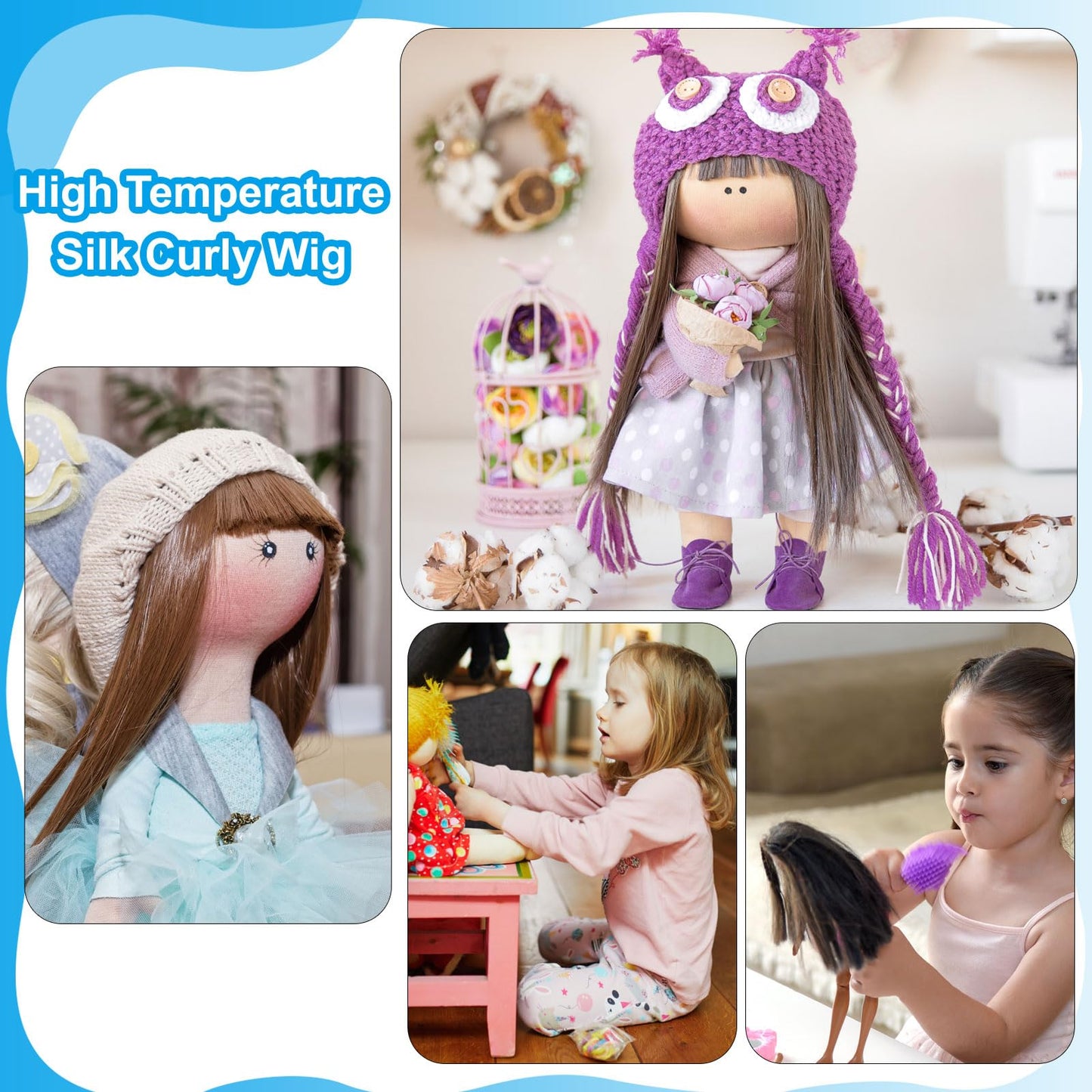 Patikil 15CM Doll Wigs, 5 Pcs High Temperature Silk Curly Wig Hair Extension Accessories for Doll Hair Making Kit DIY Handmade, Red-Brown