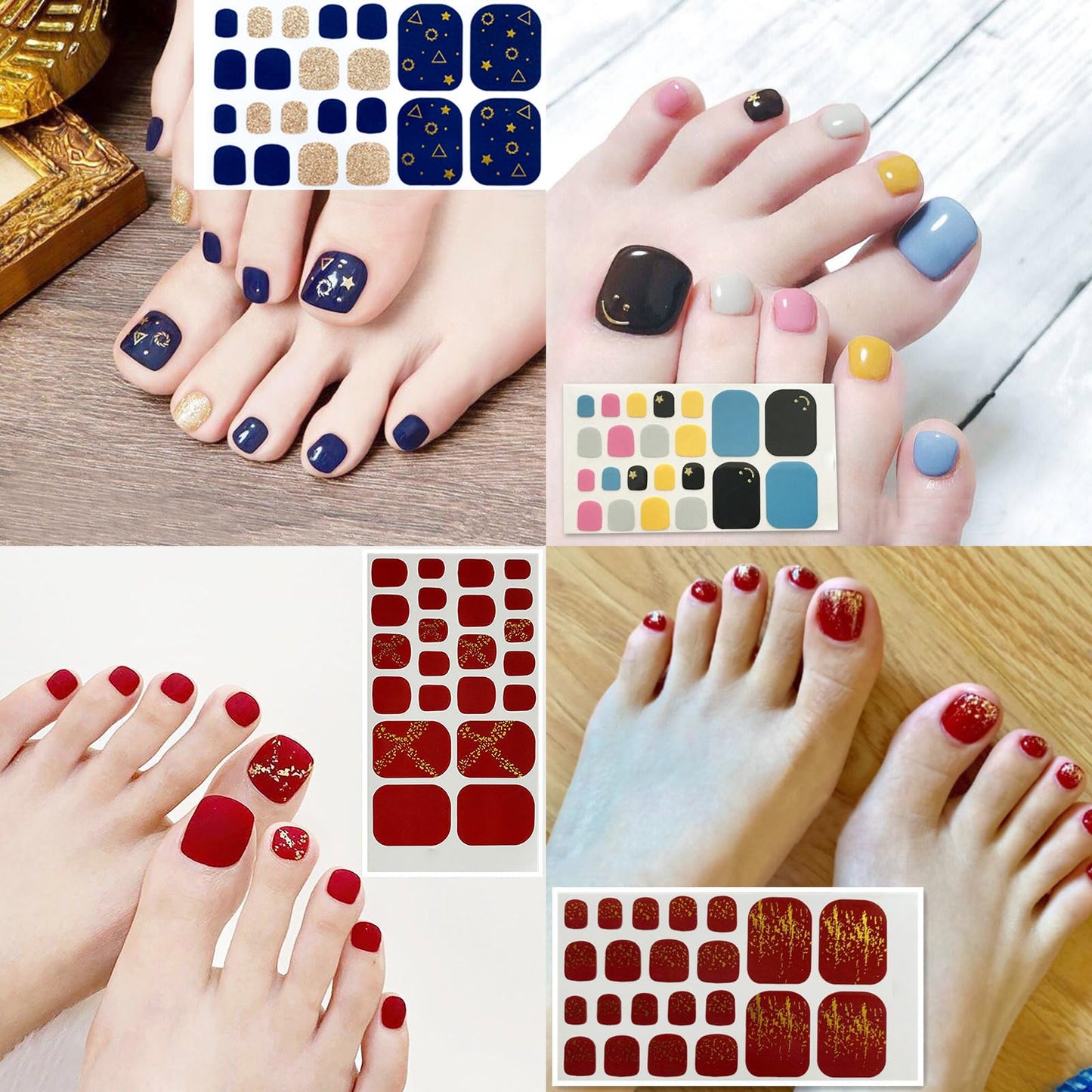 SILPECWEE 20 Sheets Adhesive Toe Nail Polish Stickers Decals Solid Color Full Wraps Nail Strips Manicure Accessories for Women 1Pc Nail File