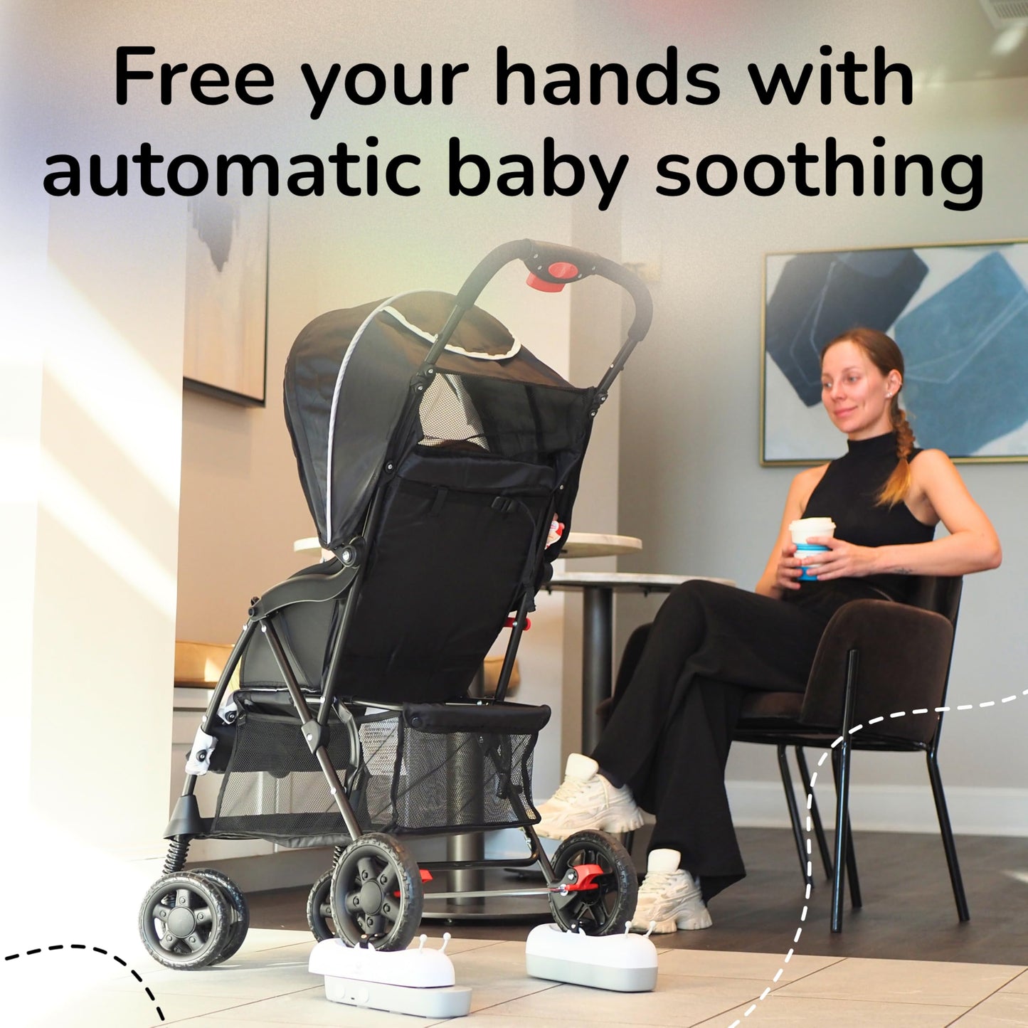 Automatic Stroller Rocker Attachment – Smart Infant Soother for Peaceful Sleep – Rechargeable, Remote Control, Two Soothing Modes – Single-Wheel Lightweight Strollers Only- SwaySo