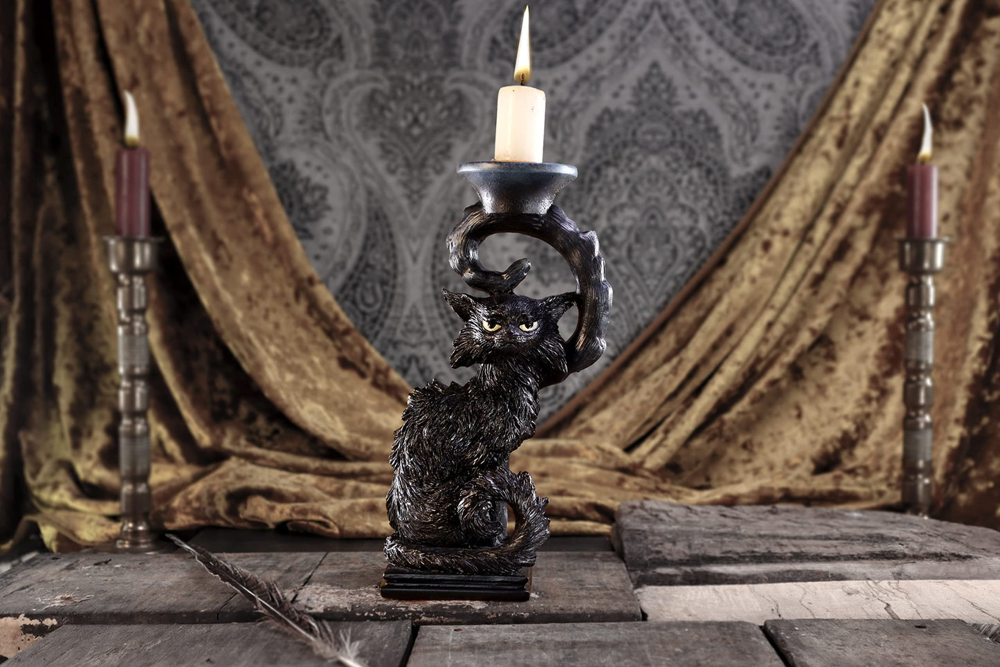 Nemesis Now Salem Black Cat Candlestick Holder, 20cm