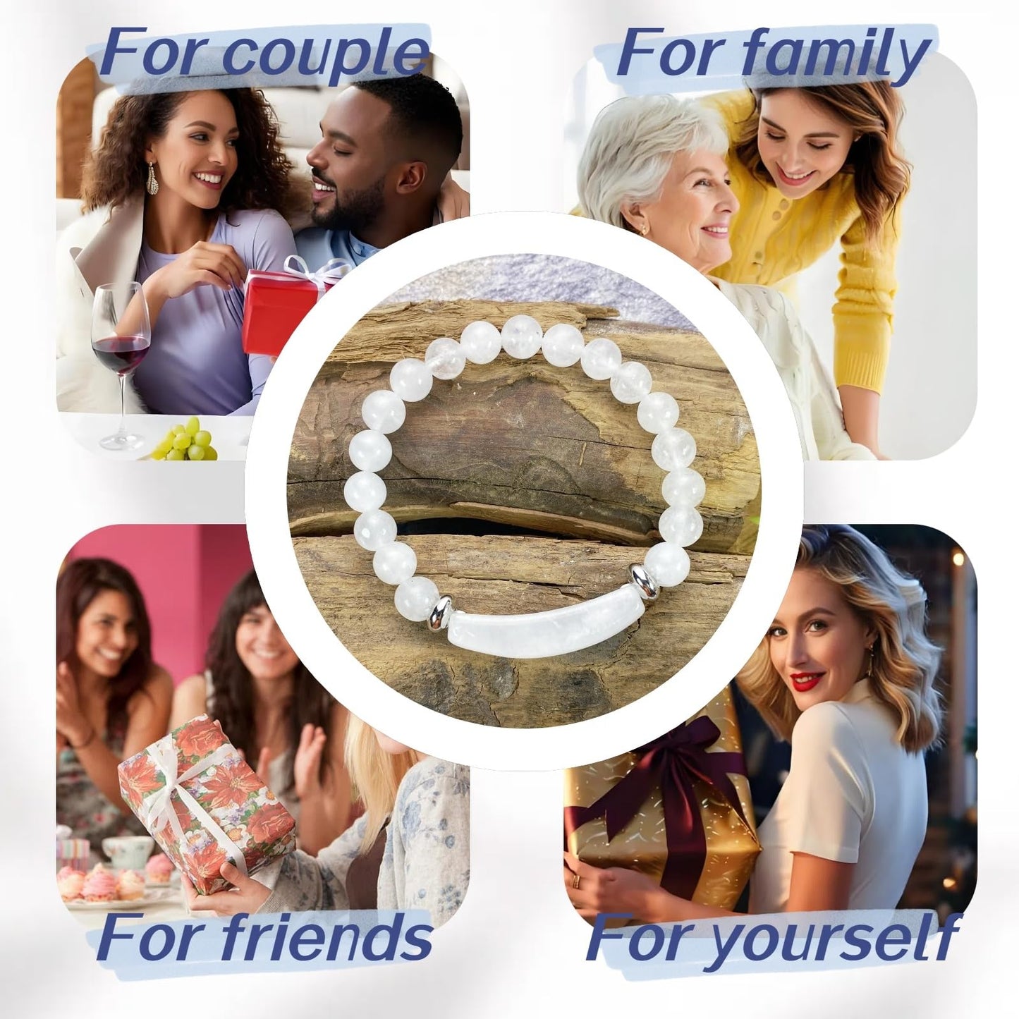 EDEN'S CALL 8mm Healing Crystal Beads Stretch Bracelet Handmade Good Luck Energy Chakra Stone Beaded Bangle, Rock Quartz