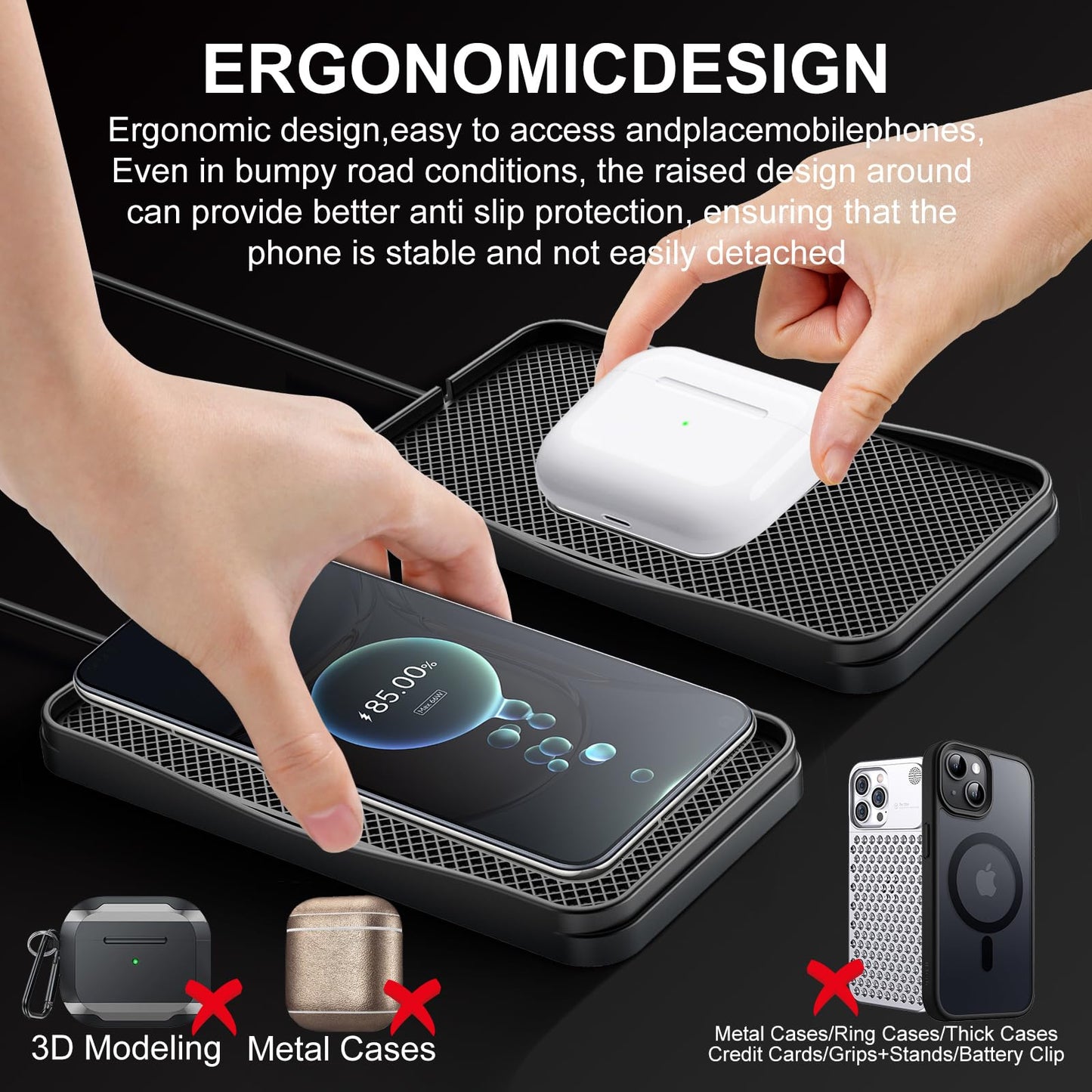 Wireless Car Charger, 15W Max Wireless Charger for Car, Non-Slip Charging Pad Compatible with iPhone 17/16/15/14/13/12, Samsung Galaxy S25-S9 (Type-C)