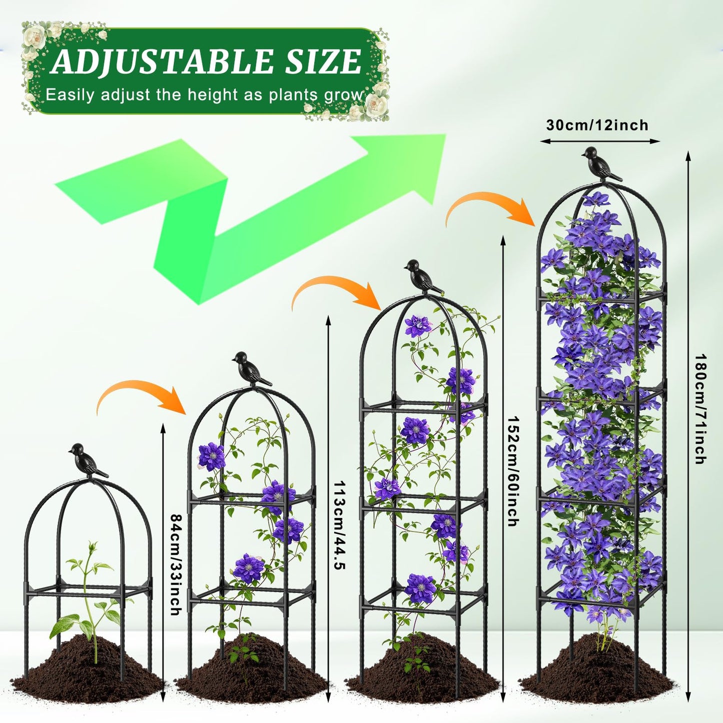 Fabulas Garden Obelisk Trellis for Climbing Plants Outdoor, 6 Ft Rustproof Plastic Coated Metal Vine Plant Trellis Support for Pots, Wisteria, Morning Glory, Clematis, Jasmine, Rose, Tomato, 2 Pack