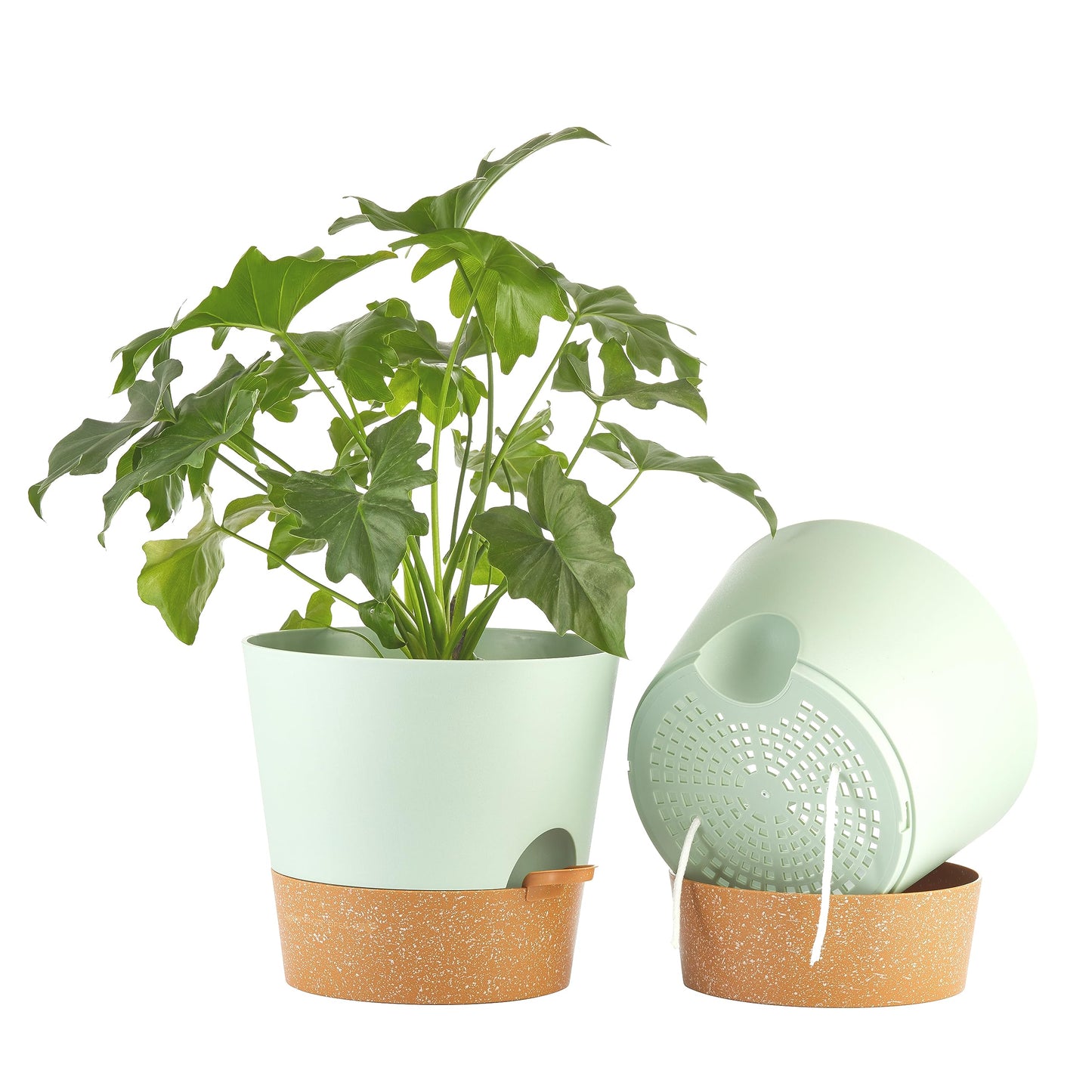 FaithLand 2-Pack 10 Inch Planter Pots for Indoor Outdoor Plants, Self Watering Flower Pots with Deep Reservoir, Green with Terracotta …