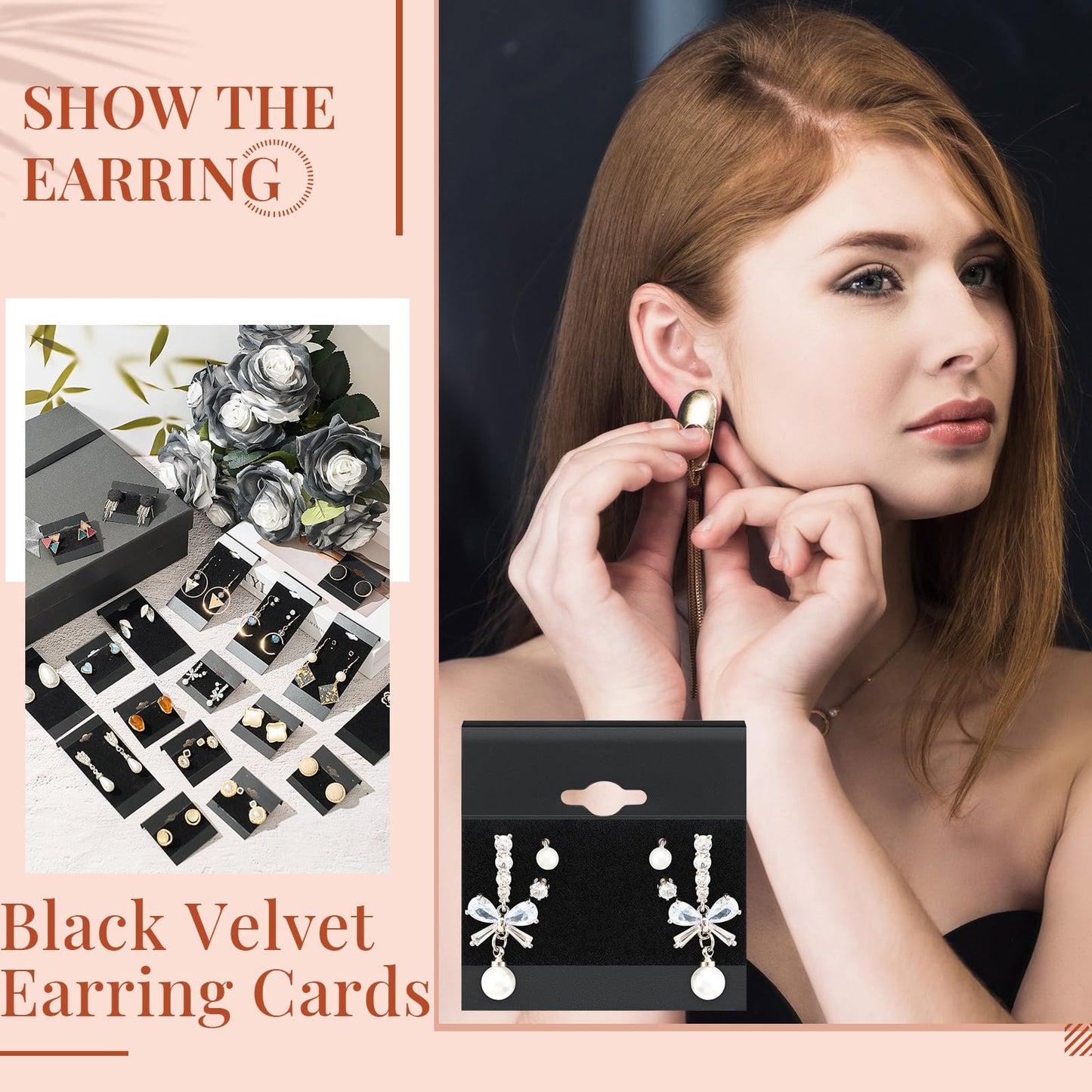 Tondiamo 200 Pcs 2 Size Black Velvet Plastic Earring Cards for Selling Jewelry 2'' x 2'' and 2'' x 4'' Earring Display Cards Holder Bulk for Earrings, Ear Studs Jewelry Accessories
