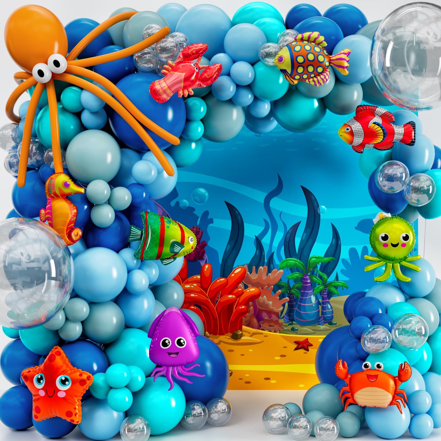 ALL-IN-1 Ocean Balloon Arch Kit with BONUS Under the Sea Animals (9x) - Under the Sea Balloon Arch Kit for Ocean Themed Party Decorations, Nemo Birthday Decorations, Under the Sea Decorations