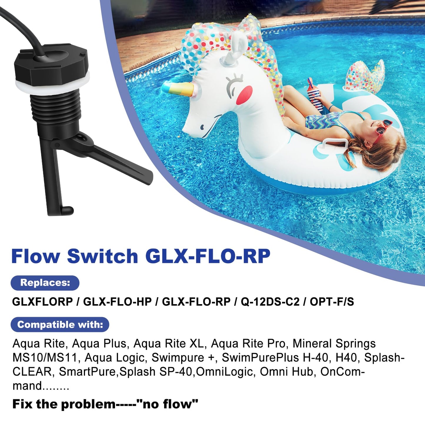 Upgraded GLX-FLO-RP Pool Flow Switch Compatible with Hayward Goldline and Aquarite Salt Systems Water Flow Sensor Assembly Salt Cell Pool Flow Sensor with 15ft Cable