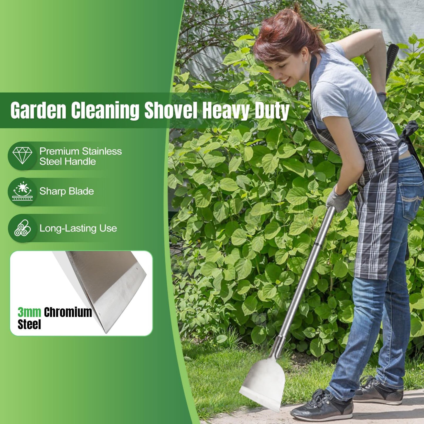 ROLKAR Snow Shovel for Driveway, Ice Scraper, Floor Scraper Long Handle, Garden Shovel Heavy Duty with Flat Head, Weed Scraper, Sod Cutter Remover Tool for Lawn Edger, Edging Shovels for Landscaping,