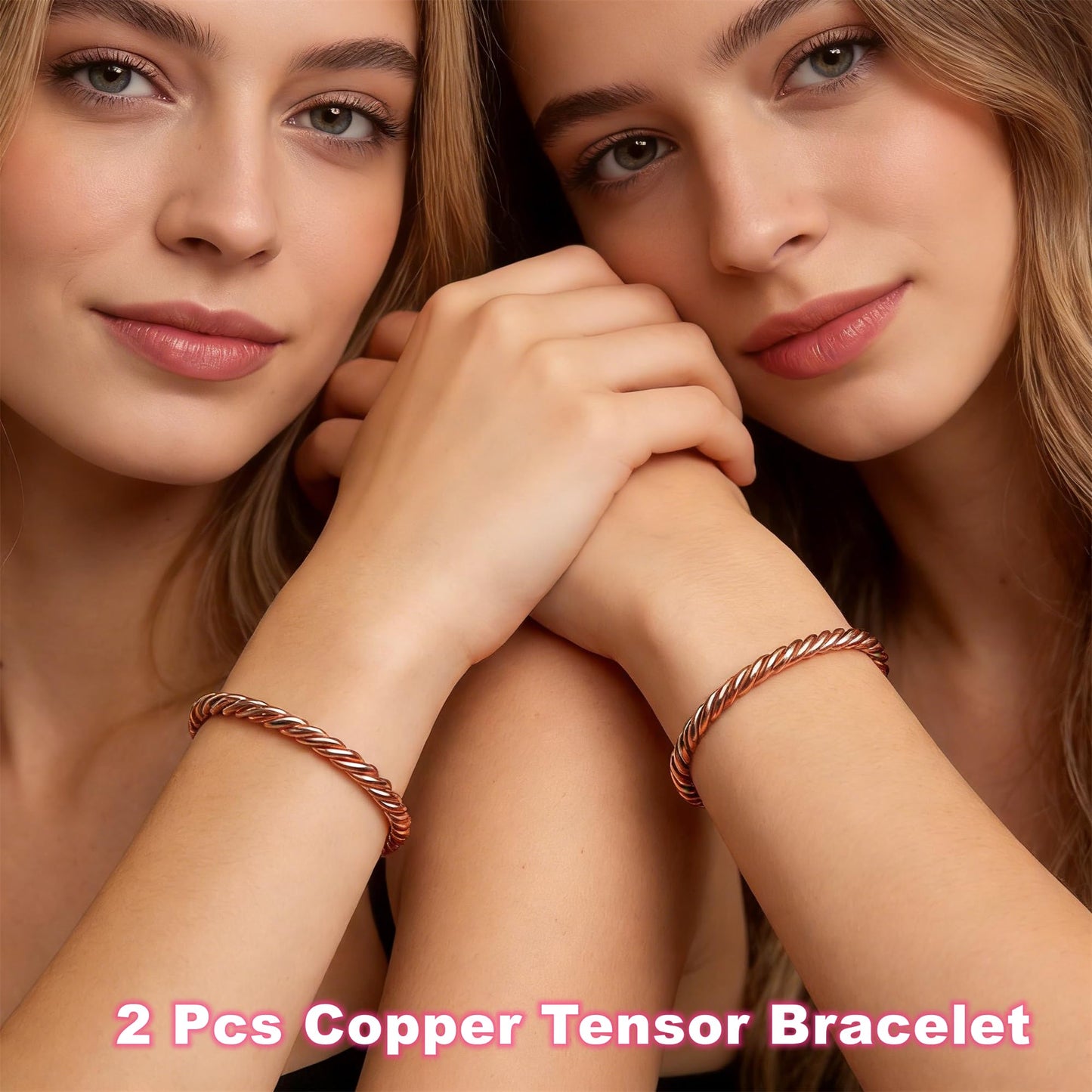 2 Pcs Solid Pure Copper Tensor Bracelet - Handmade Twisted Tensor Ring Bangle Wellness Jewelry Gift for Women and Men
