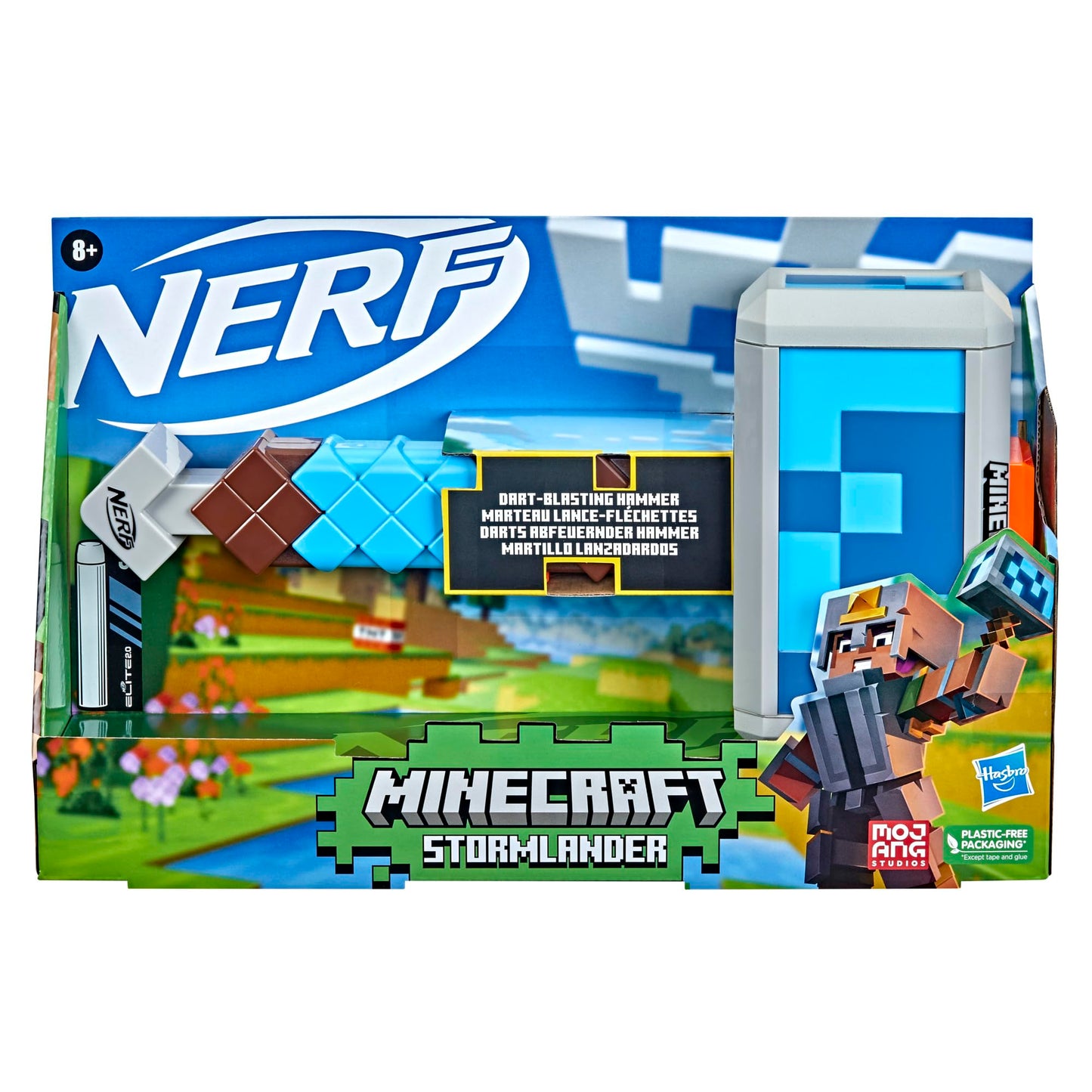 Nerf Minecraft Stormlander Dart-Blasting Hammer, Fires 3 Darts, Includes 3 Official Elite Darts, Pull-Back Priming Handle (Amazon Exclusive)