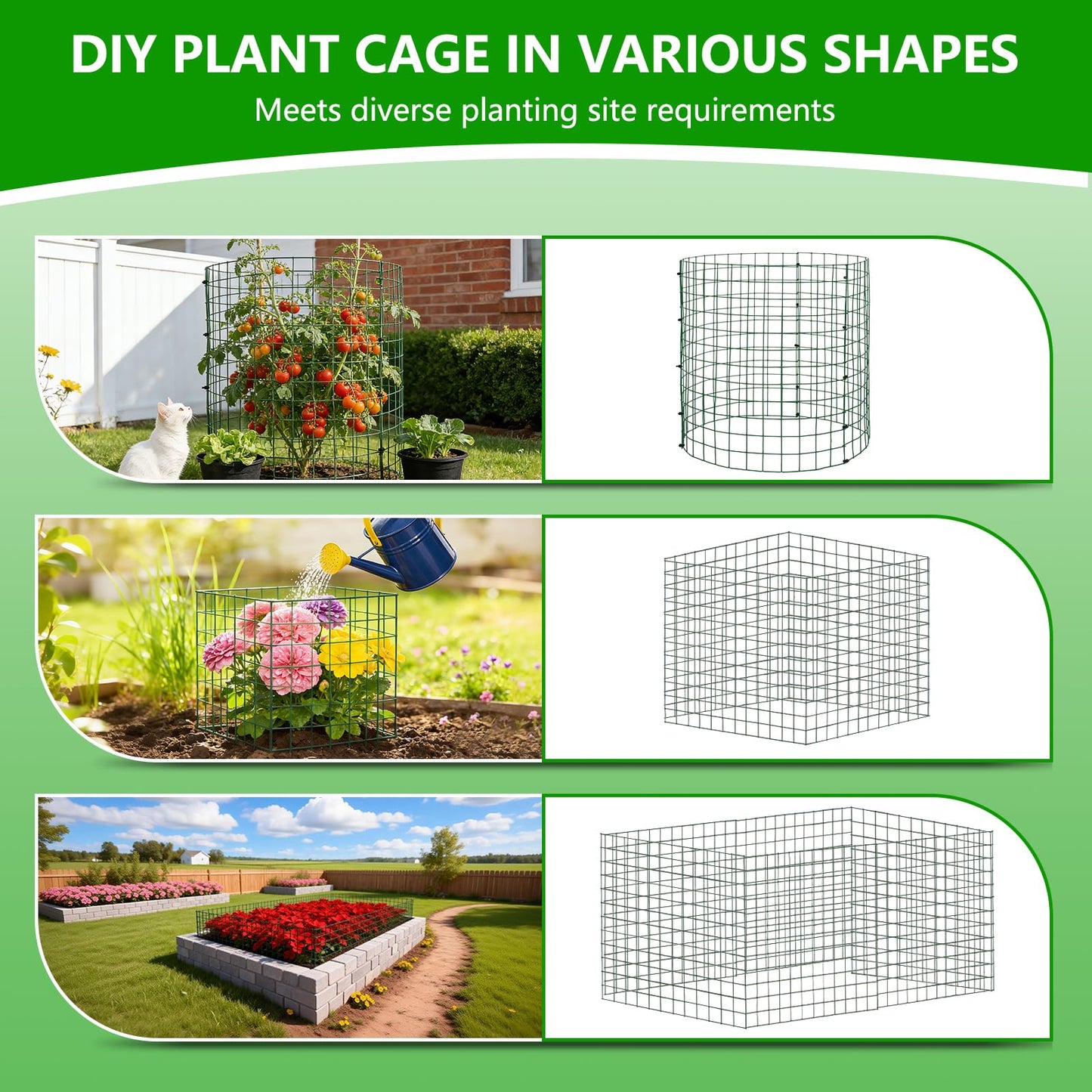 4 Pack Plant Protectors from Animals, 12''x12'' Metal Plant Cages for Outdoor Plants, Garden Plant Protector with Stakes & Zip Ties, Keep Rabbits Squirrels Out, Plant Cage for Flowers Vegetables
