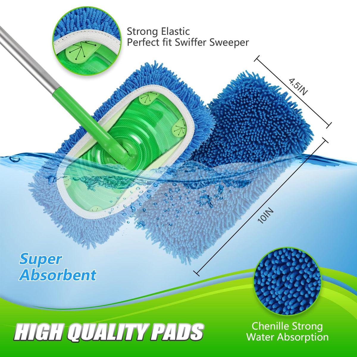Set of 4 Reusable Microfiber Mop Pads Compatible with Swiffer Sweeper (4 Count)