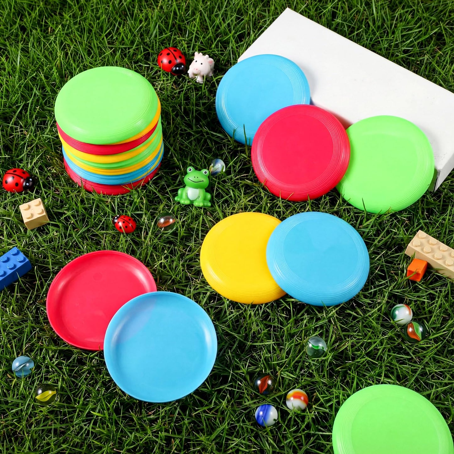 Hiboom 300 Pcs Kids Flying Discs 3.4 Inch Mini Flying Disks Bulk Flyer Toy for Outdoor Pets Dog Yard Lawn Games Party Kindergarten Teaching Favors, 4 Colors