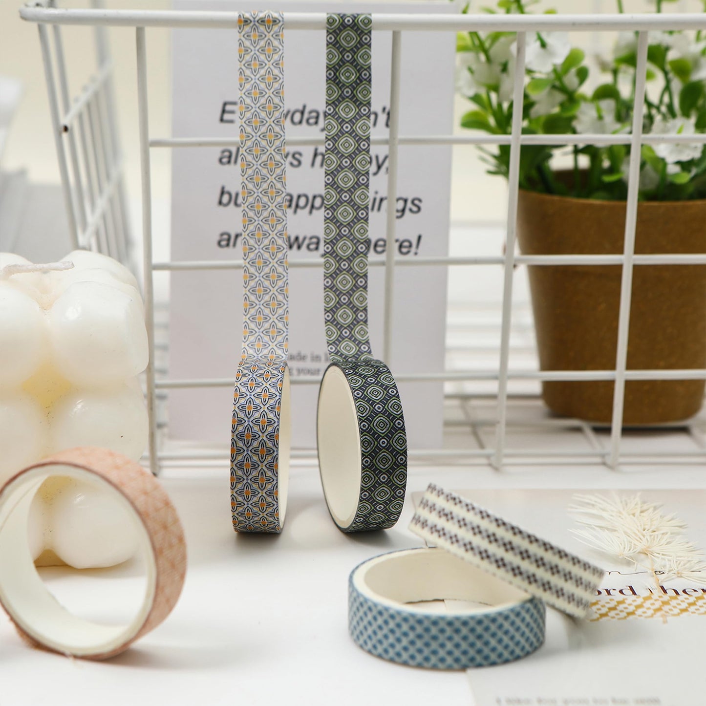 YUBX Basic Patterns Washi Tape Set 60 Rolls Geometric Elegance Decorative Skinny Masking Tapes for Arts, DIY Crafts, Journals, Planners, Scrapbook, Wrapping