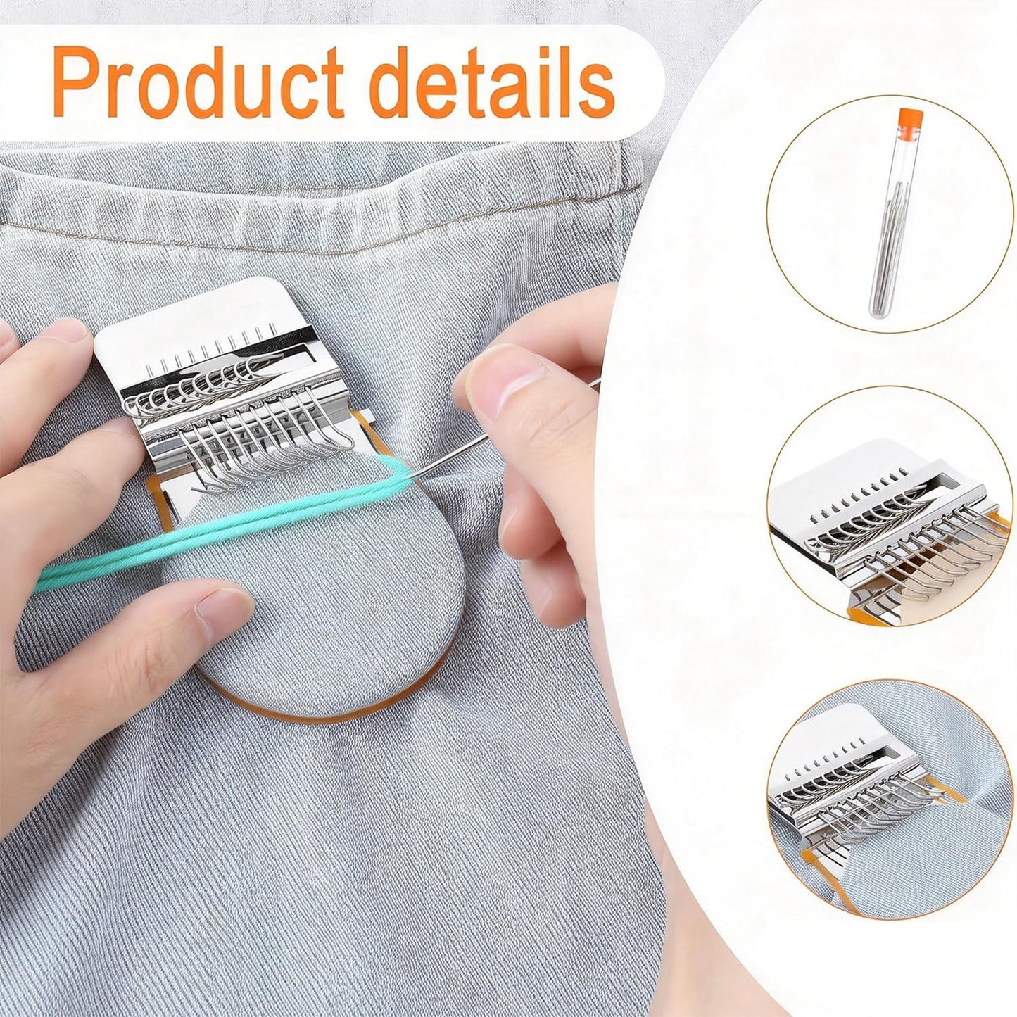 KPOAPERA Mini Darning Loom, Knit Patch Loom Kit, Type Mini Mending Tool, Convenient Darning Loom for Mending Jeans Socks Clothes, DIY Makes Beautiful Stitching - 1PCS (12 Hooks)