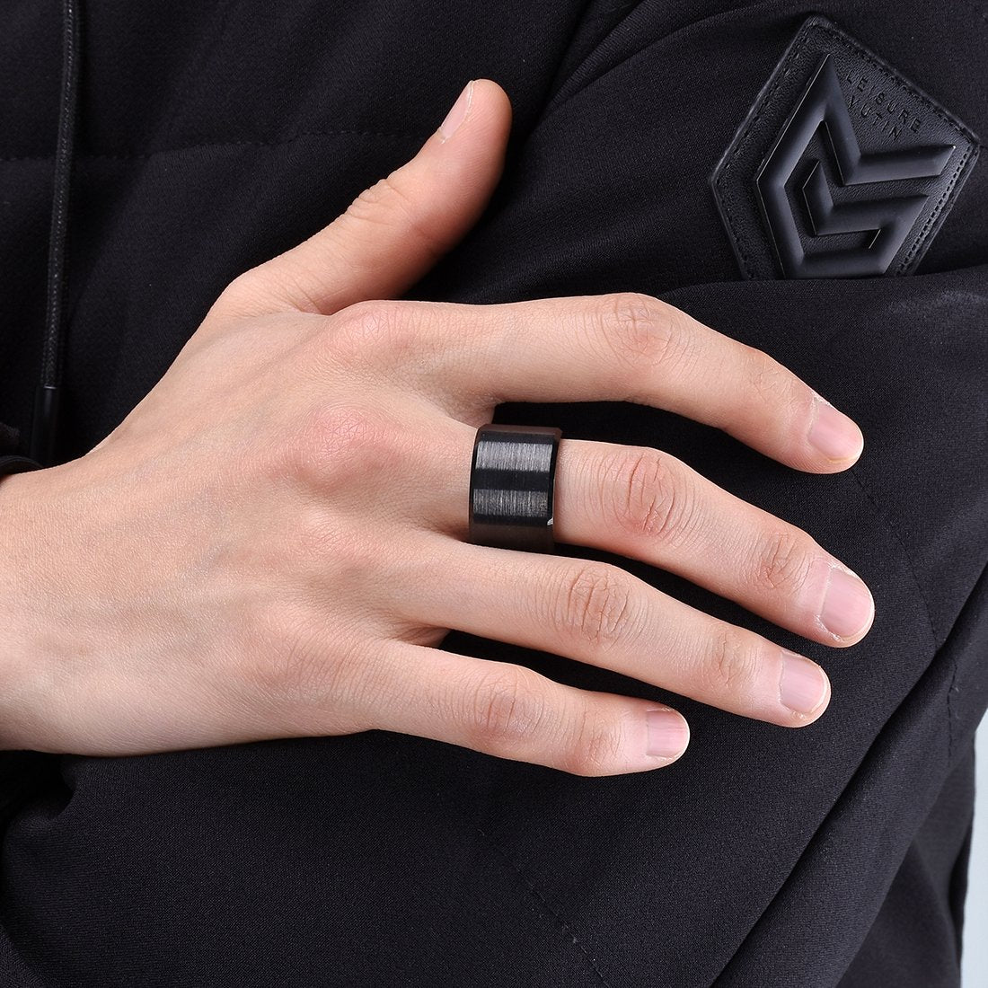King Will Black-15mm Basic Wedding Ring For Men with Brushed Matte Surface Beveled Polished Edge Comfort Fit 7