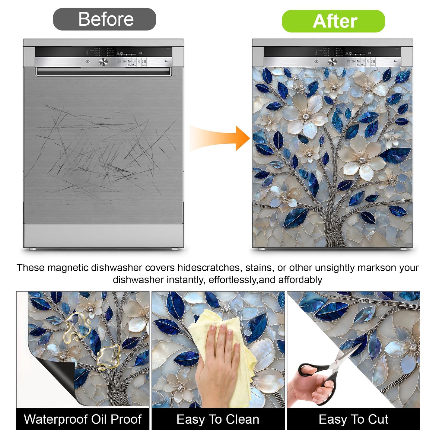 AOHMPT Dishwasher Magnet Sticker Cover Panel Decal Refrigerator Magnetic Sticker Decorative for Kitchen Decoration,Fridge Door Cover, Appliances Stickers 23"x26"
