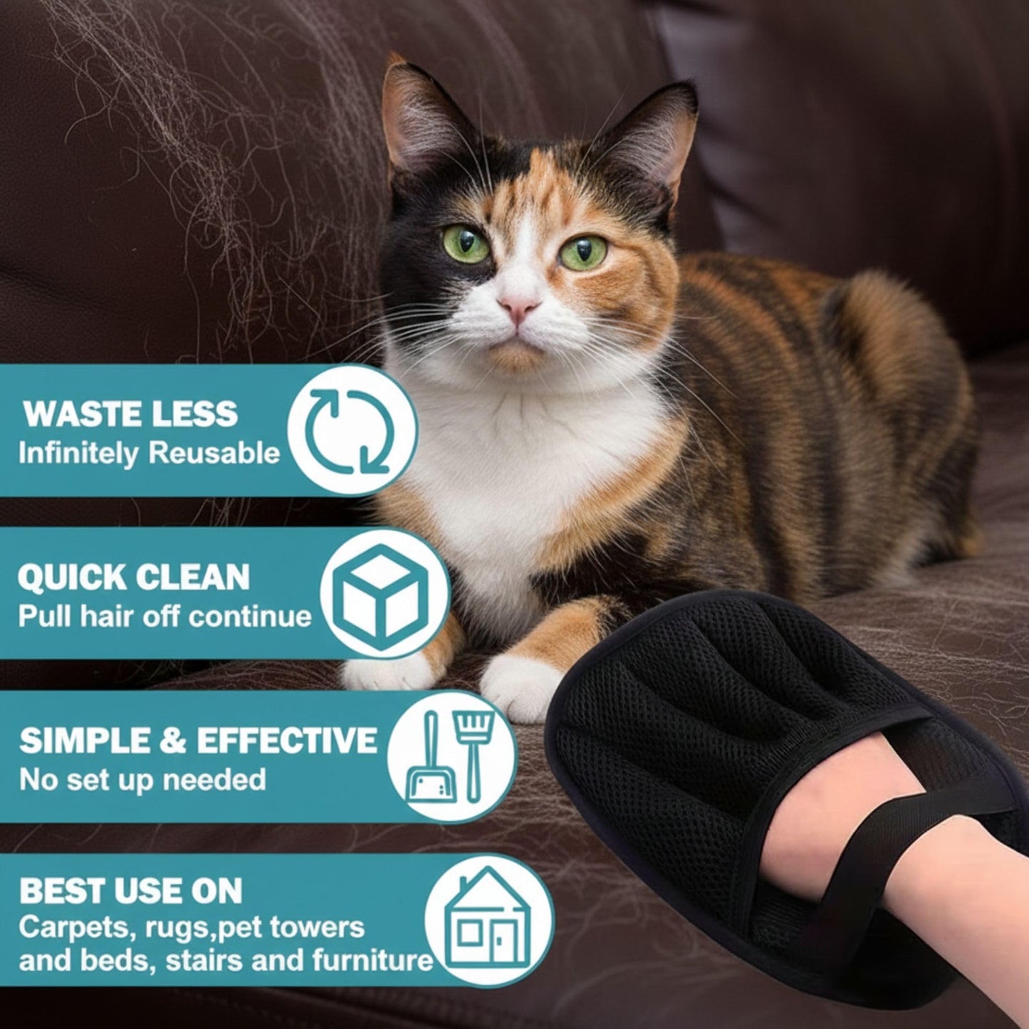 JMTSONS 2 pet Hair Removal Glove & Self Cleaning Cat & Dog Brush Bundle – Reusable Electrostatic Lint Glove for Furniture, Couch Gentle Pets Deshedding Slicker Brush Kit for Shedding.