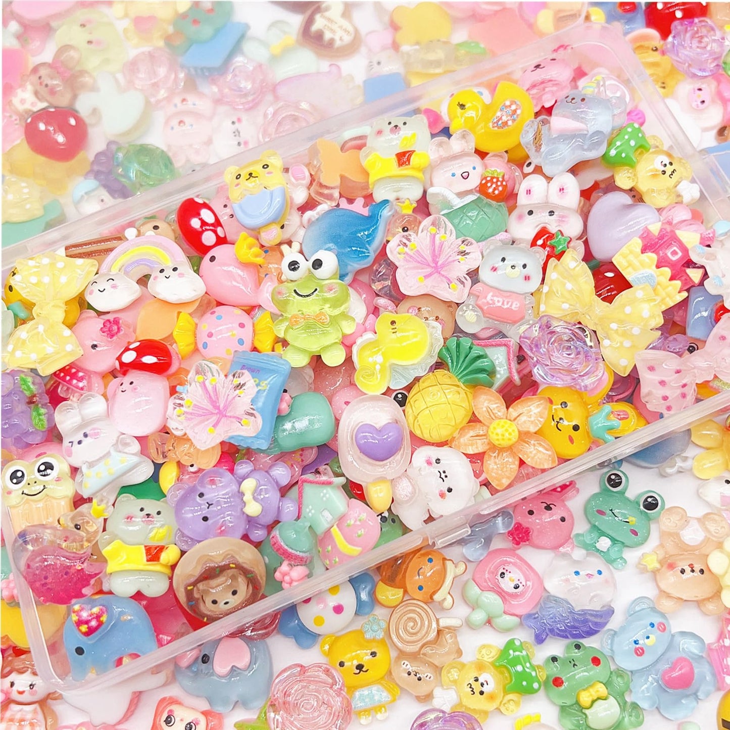 JINDUODUO 120 Pcs Flatback Resin Slime Charms, Bulk Kawaii Assorted Cute Charms Ornaments for Phone Junk Cases, Scrapbooking, DIY Crafts