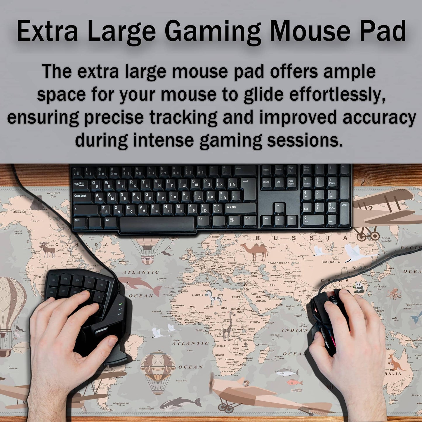 Samgula Gaming Mouse Pad Retro World Map, Large Desk Pads Computer Desk Mat, Non-Slip Rubber Base, 35.4 x 15.7 Inch for Work/Game/Office/Home