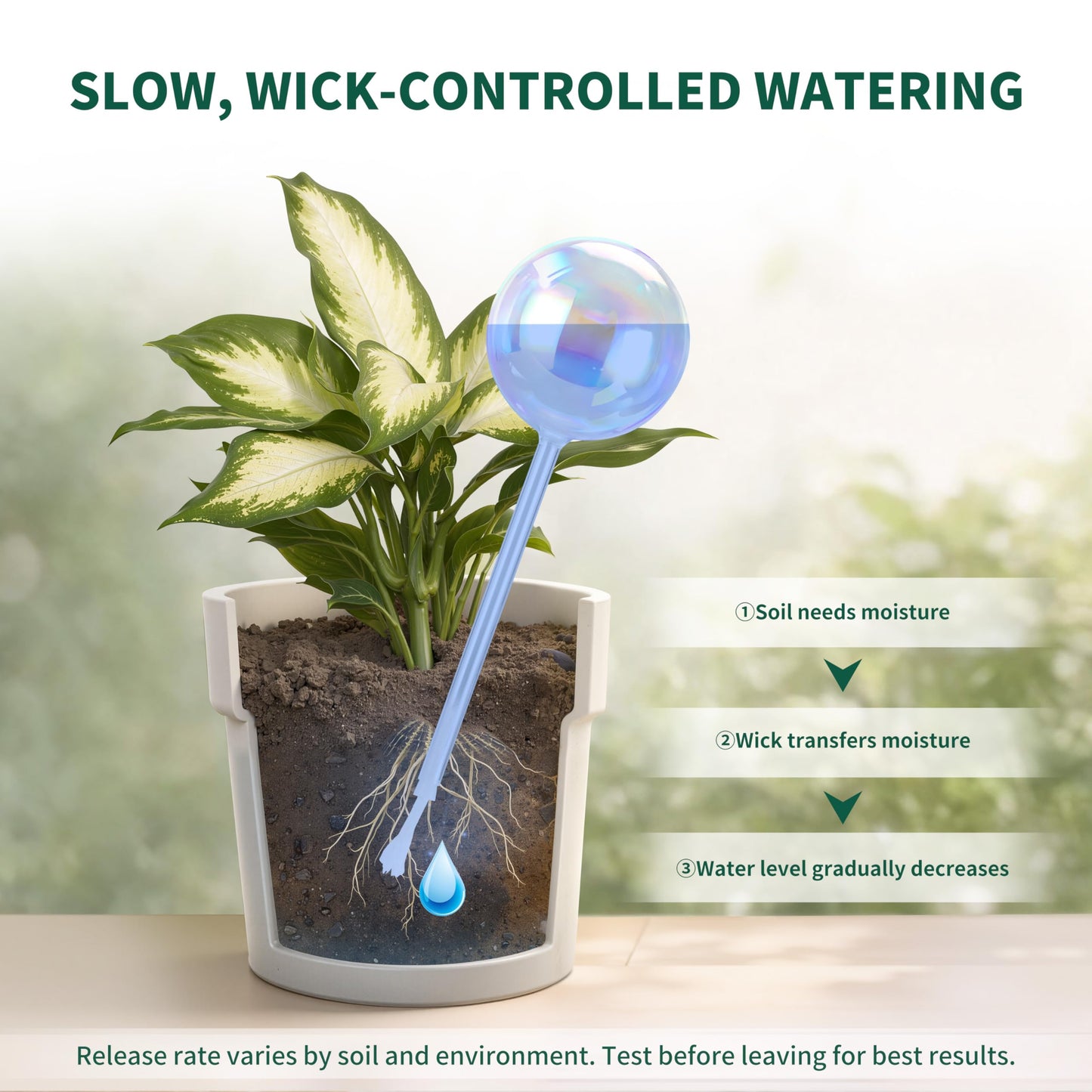 Soilagua 13 oz Extra Large Wick-Controlled Plant Watering Globes, Self Watering Globes for Everyday and Vacation Use, Iridescent Glass Water Bulbs, Automatic Plant Waterer, 4 Pack