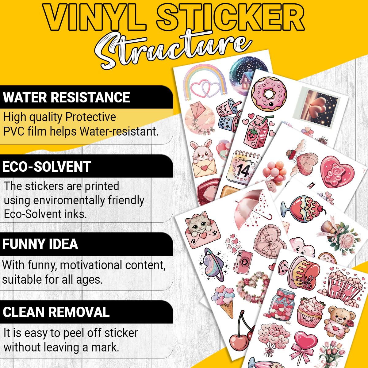 60 Pcs Cute Kawaii Valentine Stickers Pack – Romantic Love Heart, Donut, Bear & Cupcake Vinyl Decals for Water Bottles, Laptops, Journals & Gift Wrapping, Aesthetic Pink Love Stickers Set (Valentine3)