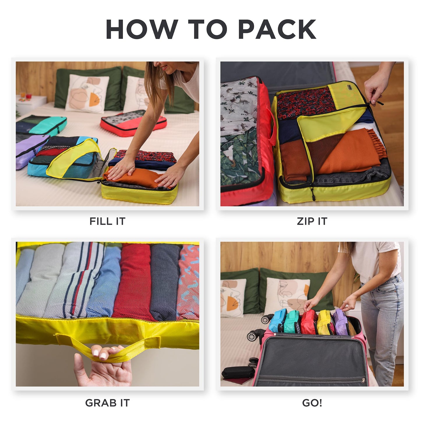 Large Packing Cubes for Travel - 5pc Packing Cubes for Suitcases - Lightweight Luggage Organizer Bags (Non-Compression)
